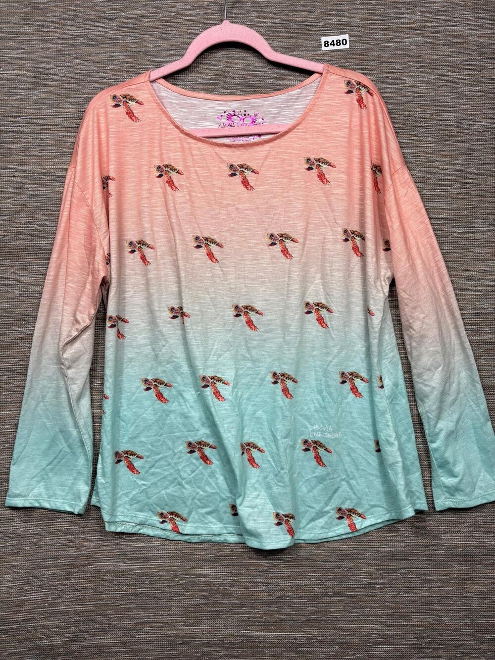 Leoma Lovegrove Shirt Womens XL Multicolor Sea Turtle Scoop Neck Long Sleeve